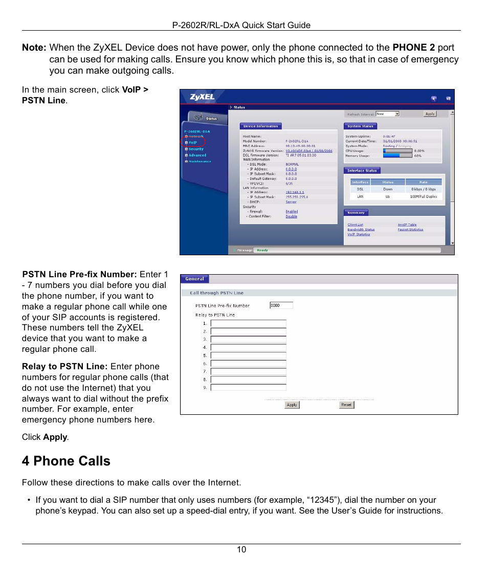 4 phone calls | ZyXEL Communications P-2602R/RL-DXA User Manual | Page 10 / 11
