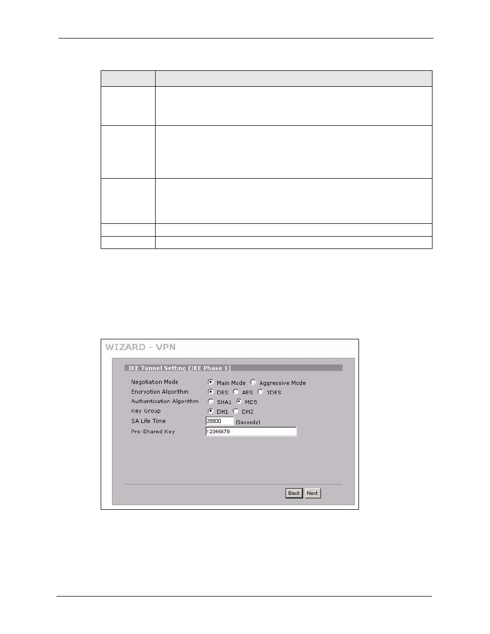 5 vpn wizard ike tunnel setting (ike phase 1), Figure 31 vpn wizard: ike tunnel setting | ZyXEL Communications 5 Series User Manual | Page 103 / 835