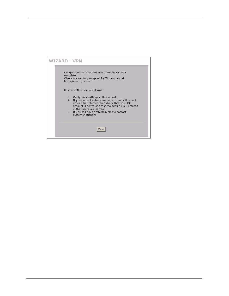 8 vpn wizard setup complete, Figure 34 vpn wizard setup complete | ZyXEL Communications 5 Series User Manual | Page 109 / 835