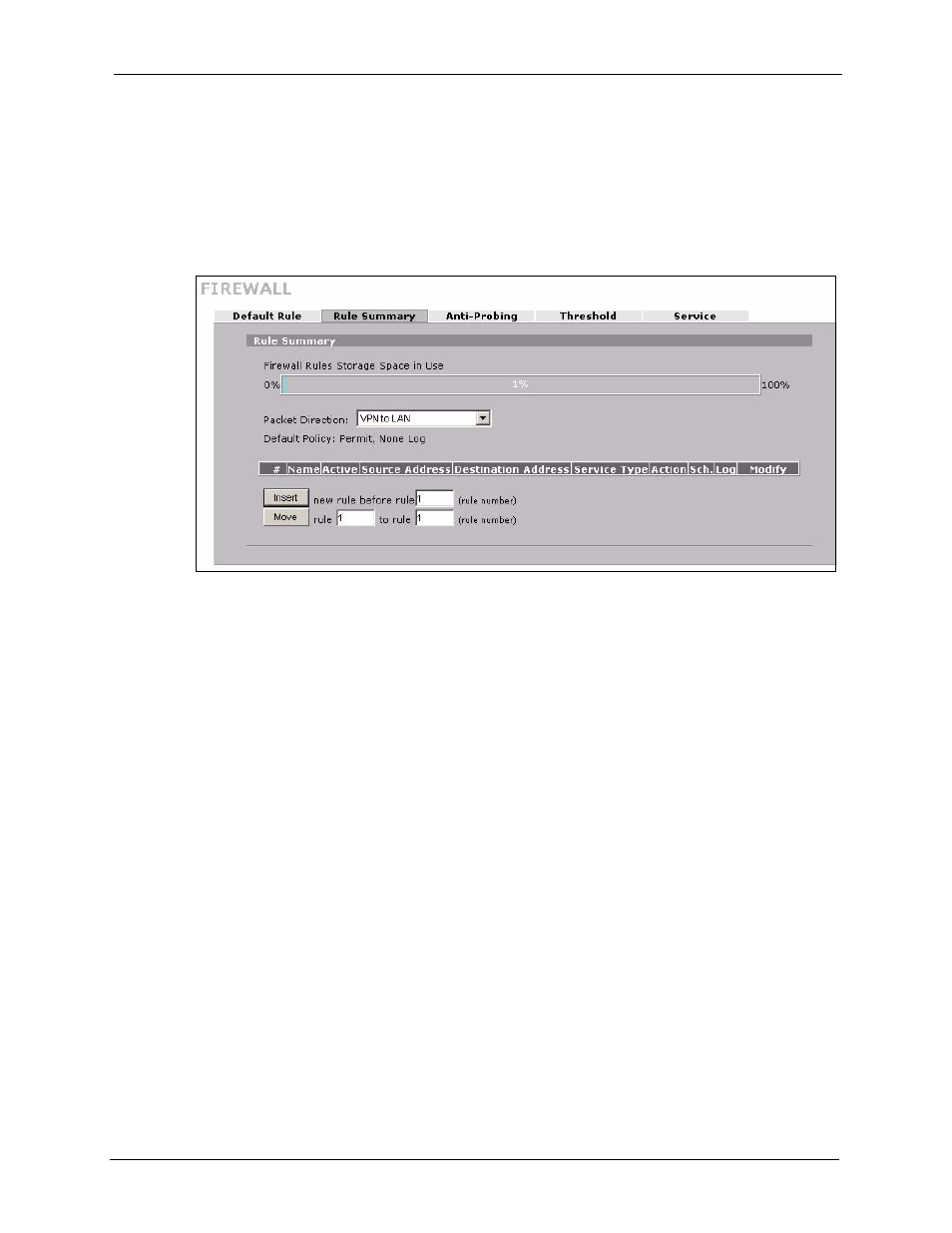 1 firewall rule to allow access example, Figure 44 security > firewall > rule summary | ZyXEL Communications 5 Series User Manual | Page 119 / 835
