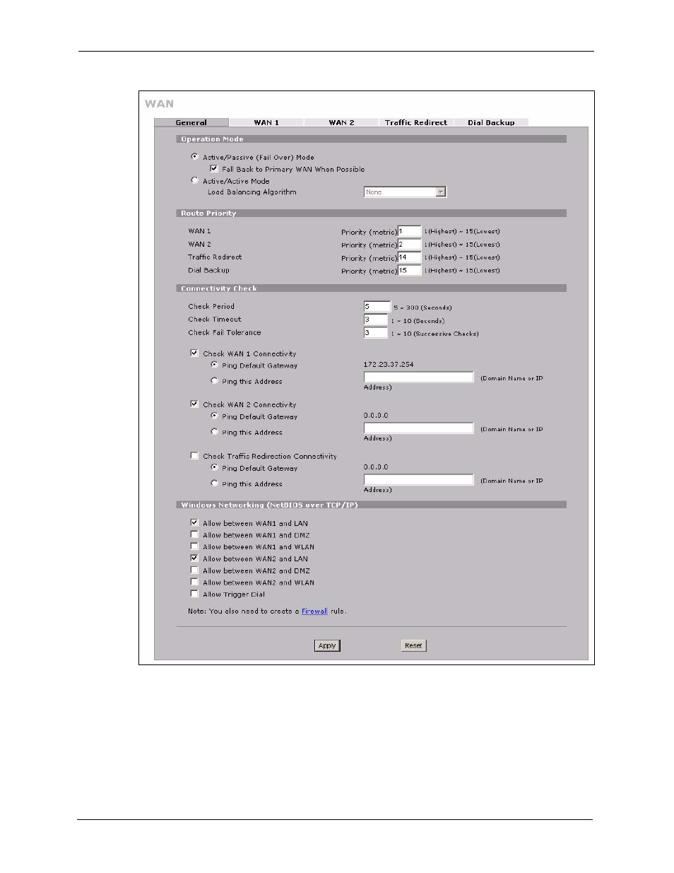 Figure 65 network > wan (general) | ZyXEL Communications 5 Series User Manual | Page 152 / 835