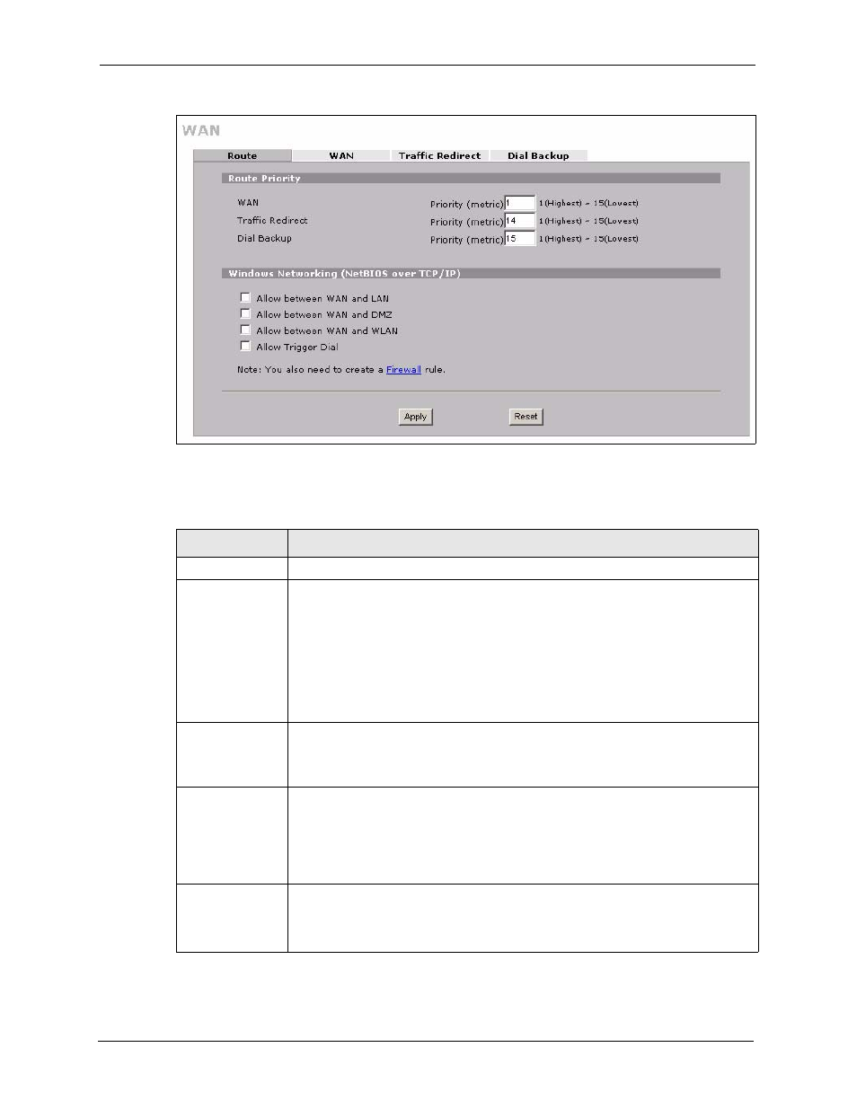 Figure 69 network > wan (route), Table 37 network > wan (route) | ZyXEL Communications 5 Series User Manual | Page 158 / 835