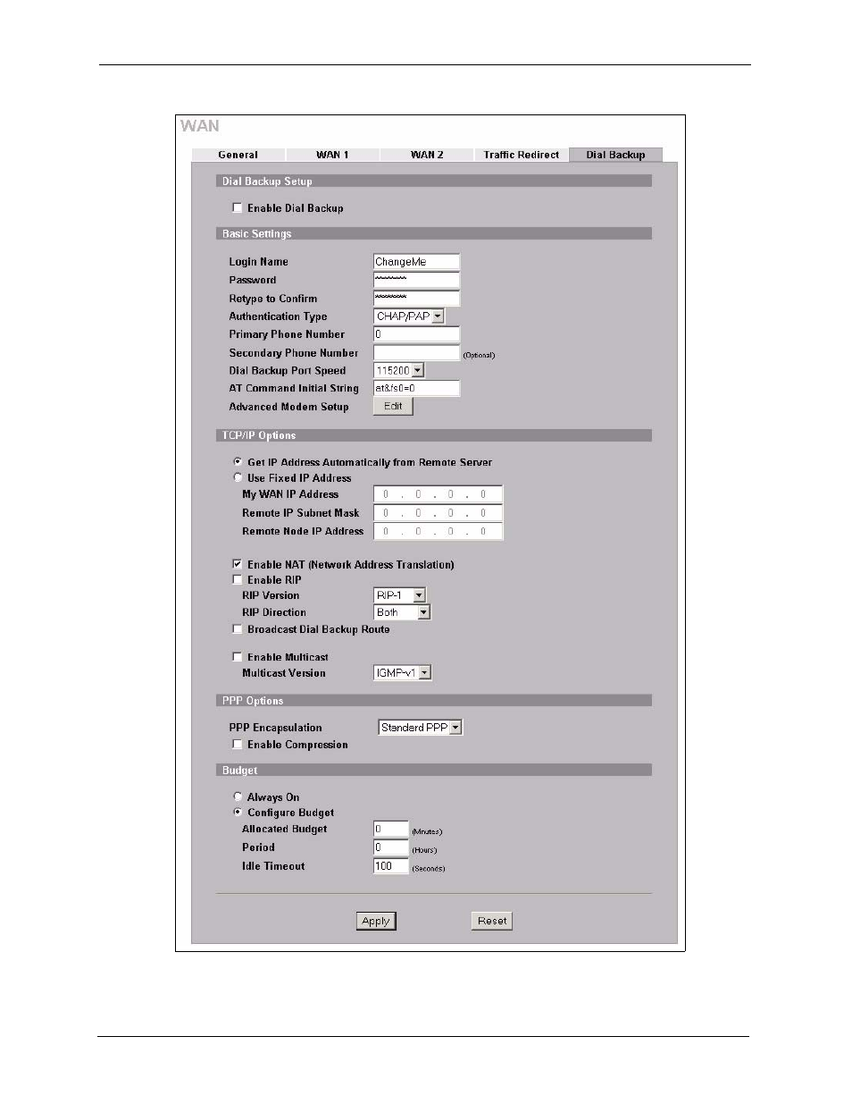 Figure 76 network > wan > dial backup | ZyXEL Communications 5 Series User Manual | Page 172 / 835