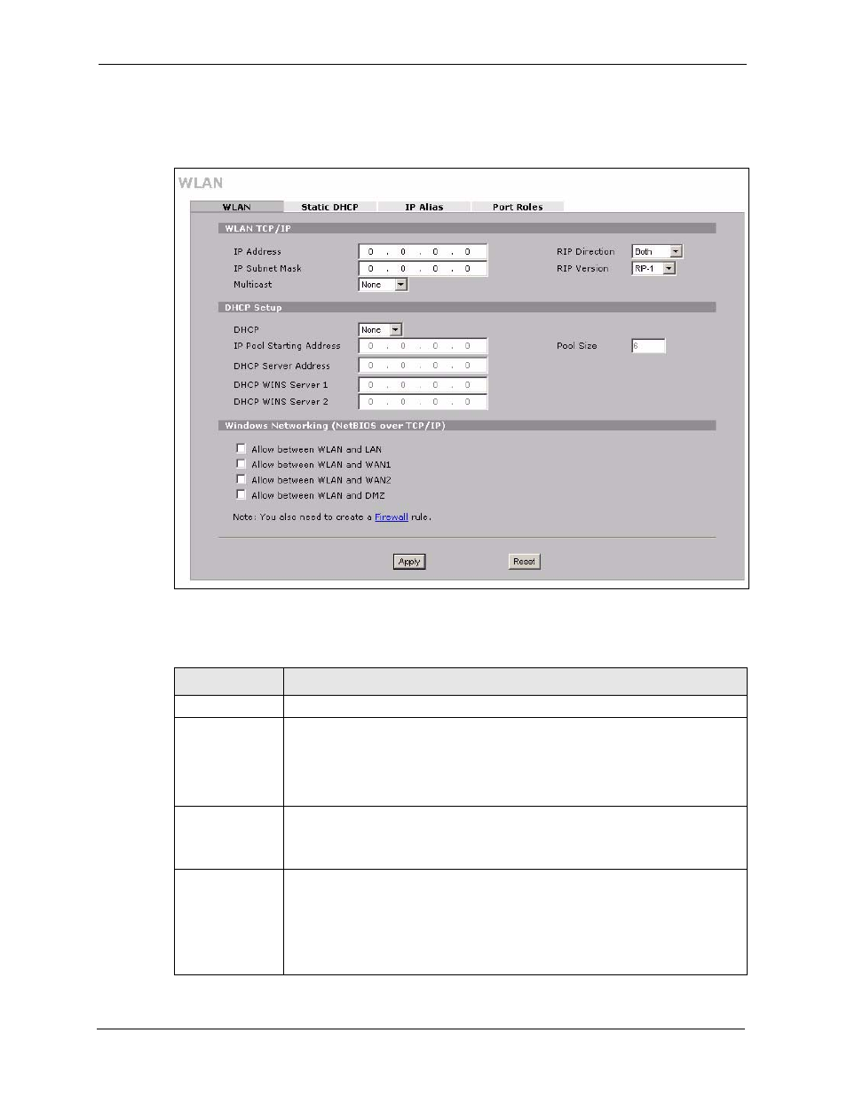 Figure 84 network > wlan, Table 50 network > wlan | ZyXEL Communications 5 Series User Manual | Page 190 / 835