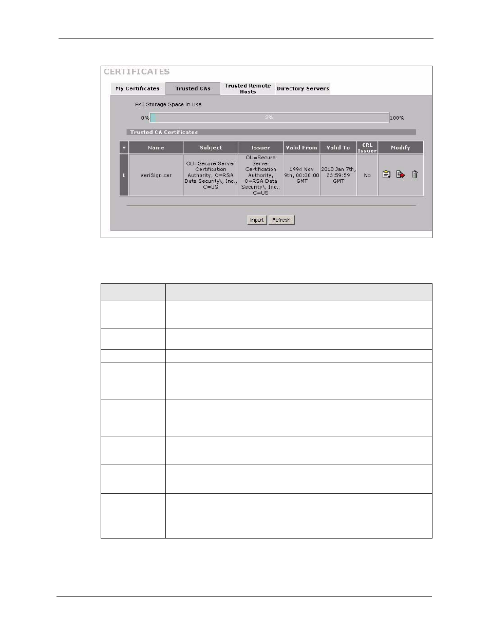 Figure 200 security > certificates > trusted cas, Table 110 security > certificates > trusted cas | ZyXEL Communications 5 Series User Manual | Page 377 / 835