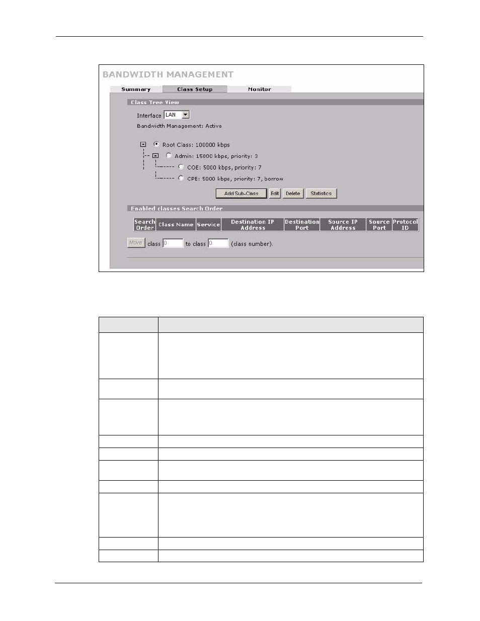 Figure 228 advanced > bw mgmt > class setup, Table 139 advanced > bw mgmt > class setup | ZyXEL Communications 5 Series User Manual | Page 432 / 835