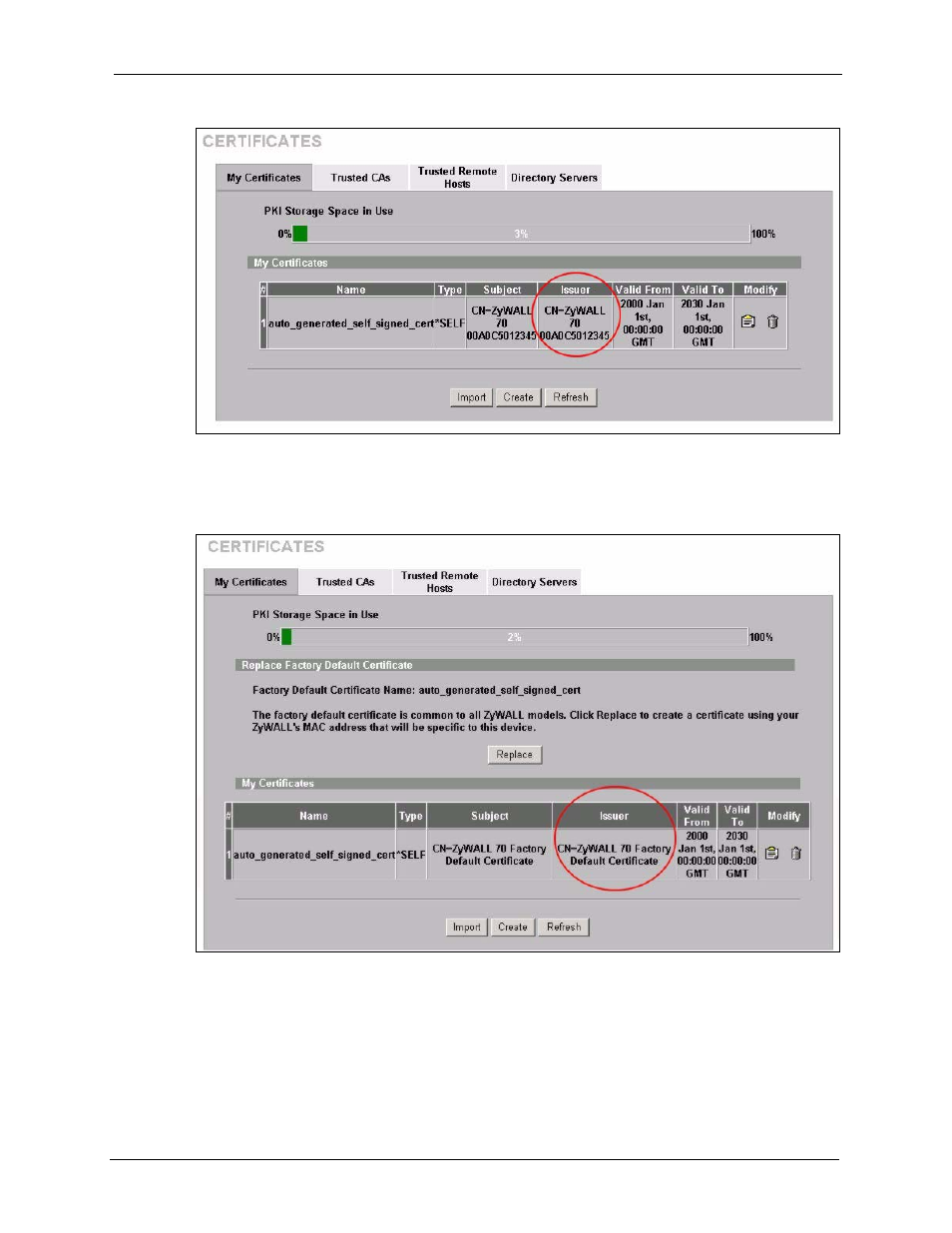 5 ssh, Figure 246 device-specific certificate, Figure 247 common zywall certificate | ZyXEL Communications 5 Series User Manual | Page 459 / 835