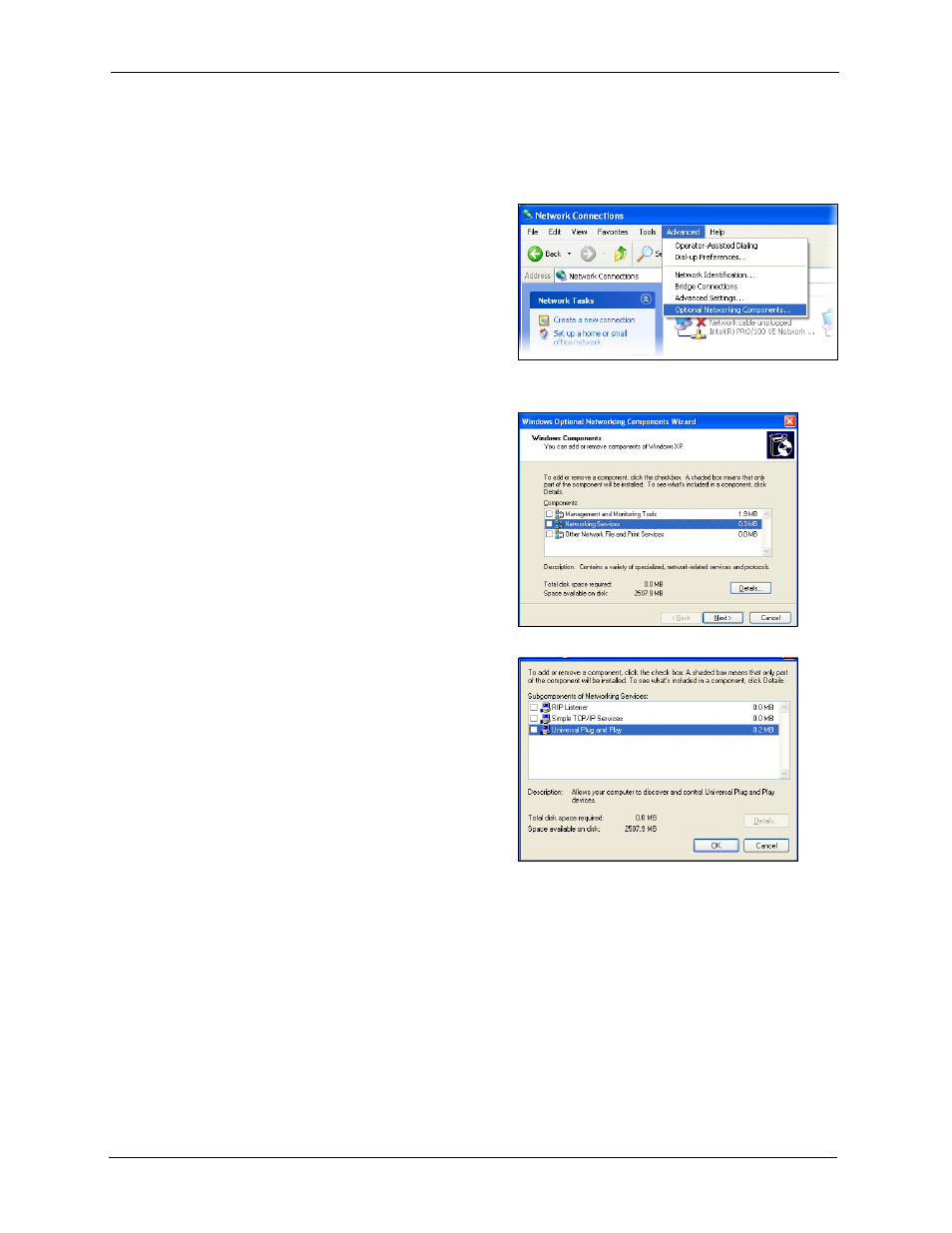 2 installing upnp in windows xp, 5 using upnp in windows xp example | ZyXEL Communications 5 Series User Manual | Page 480 / 835