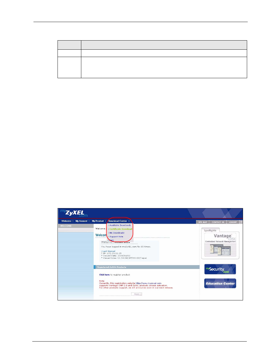 1 about the certificate not trusted log, Figure 283 myzyxel.com: download center | ZyXEL Communications 5 Series User Manual | Page 505 / 835