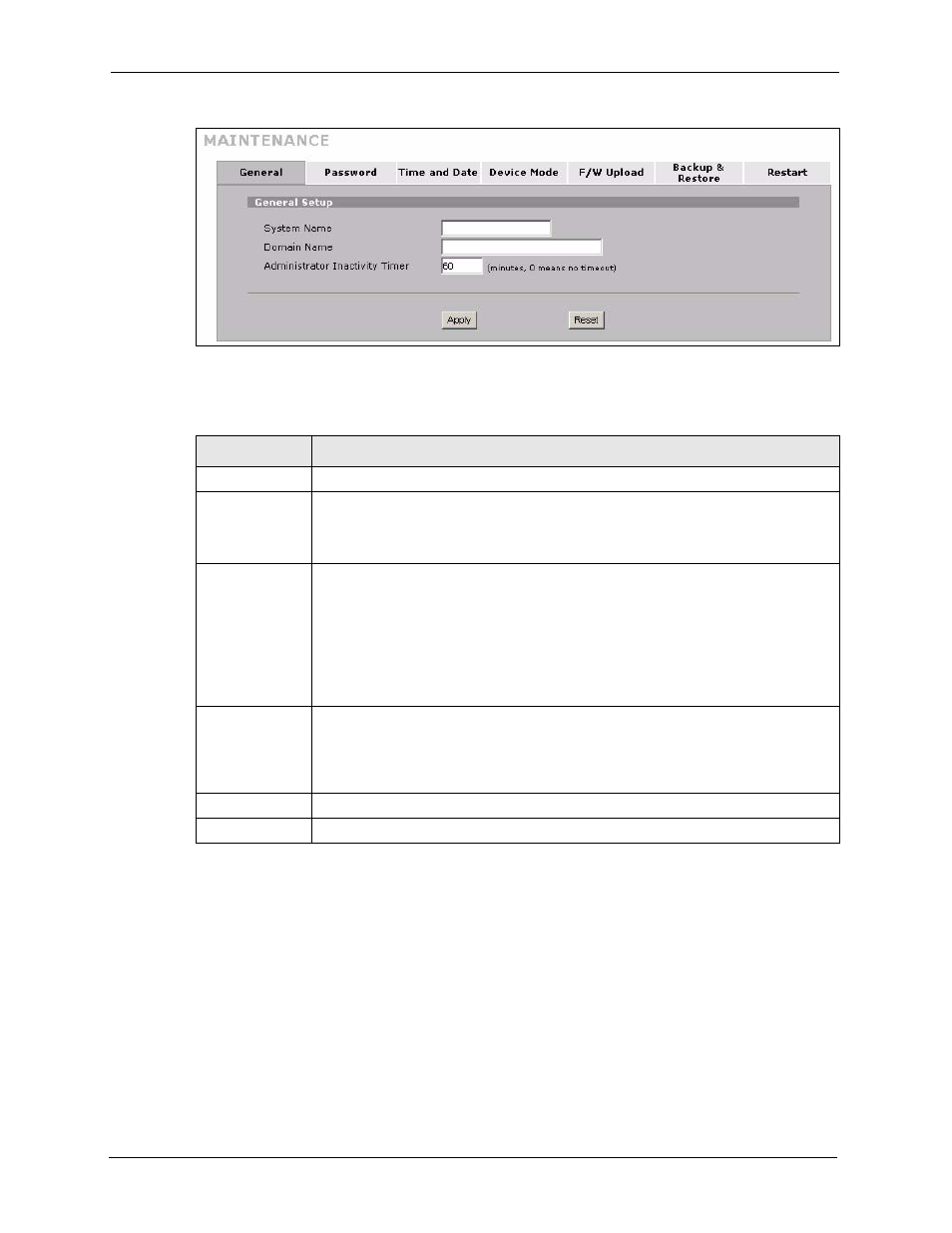 3 configuring password, Figure 286 maintenance > general setup, Table 189 maintenance > general setup | ZyXEL Communications 5 Series User Manual | Page 532 / 835