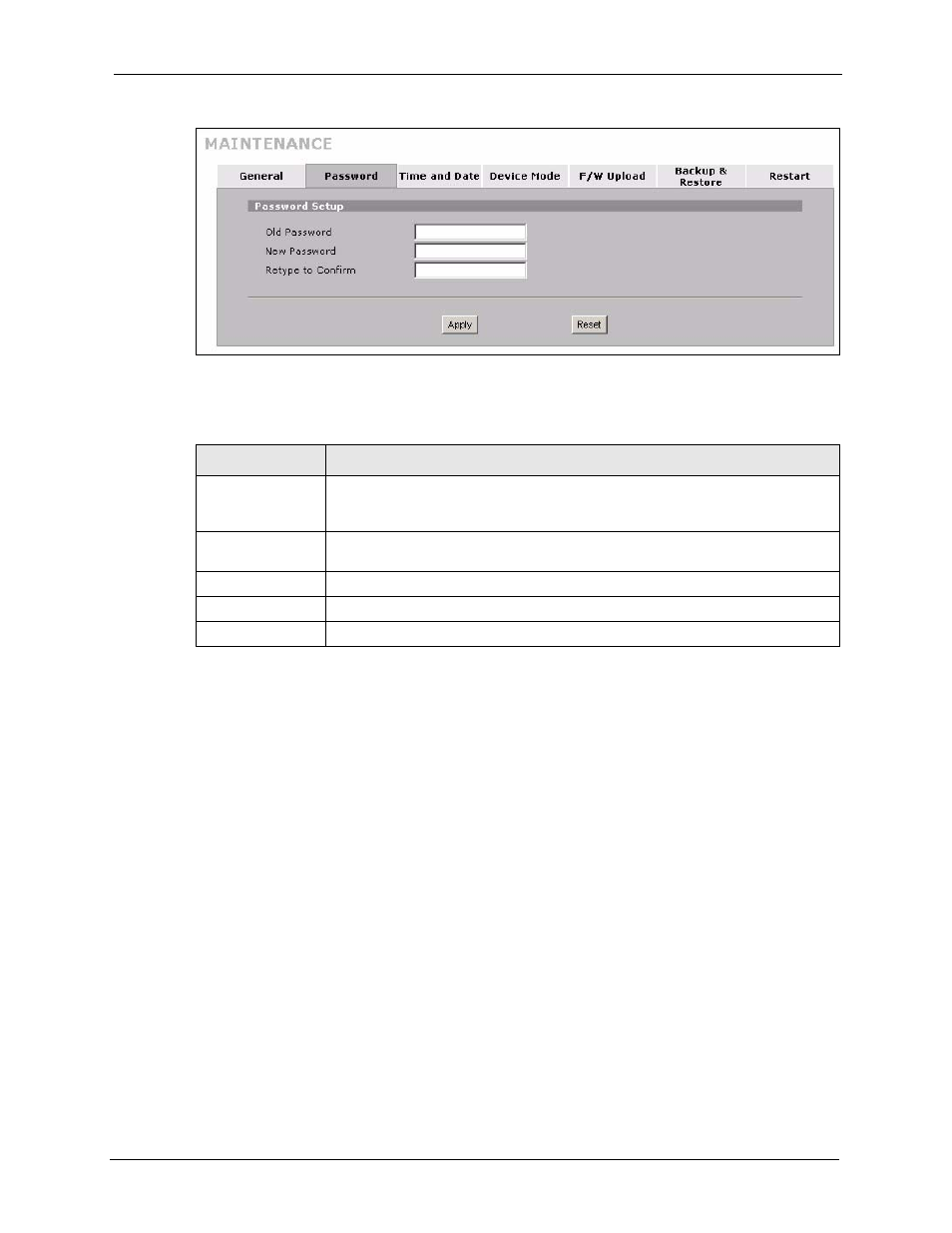 4 time and date, Figure 287 maintenance > password, Table 190 maintenance > password | ZyXEL Communications 5 Series User Manual | Page 533 / 835