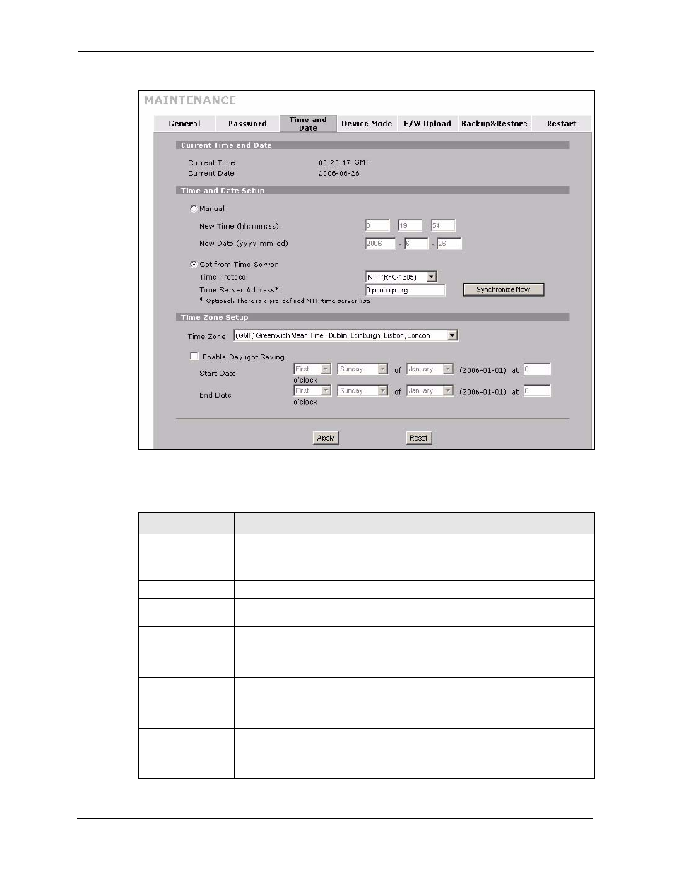 Figure 288 maintenance > time and date, Table 191 maintenance > time and date | ZyXEL Communications 5 Series User Manual | Page 534 / 835
