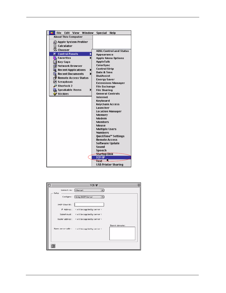 Figure 468 macintosh os 8/9: apple menu, Figure 469 macintosh os 8/9: tcp/ip | ZyXEL Communications 5 Series User Manual | Page 738 / 835