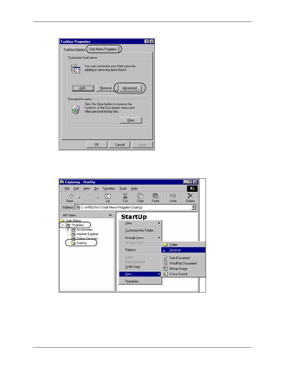 Figure 490 windows 98 se: task bar properties, Figure 491 windows 98 se: startup | ZyXEL Communications 5 Series User Manual | Page 772 / 835