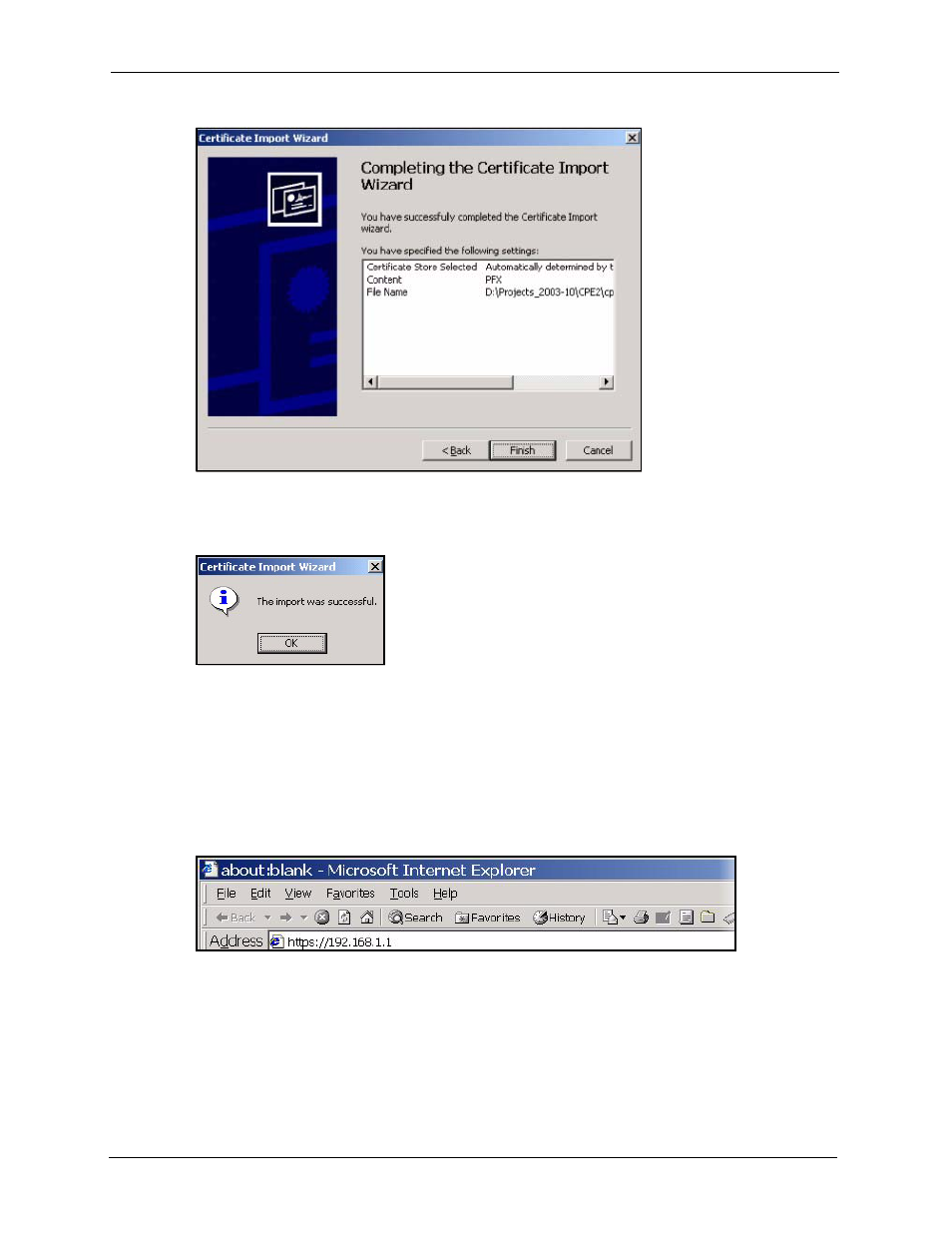Figure 521 personal certificate import wizard 5, Figure 522 personal certificate import wizard 6, Figure 523 access the zywall via https | ZyXEL Communications 5 Series User Manual | Page 796 / 835