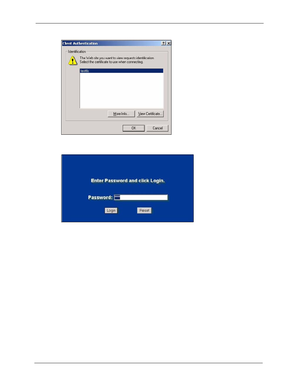 Figure 524 ssl client authentication, Figure 525 zywall secure login screen | ZyXEL Communications 5 Series User Manual | Page 797 / 835