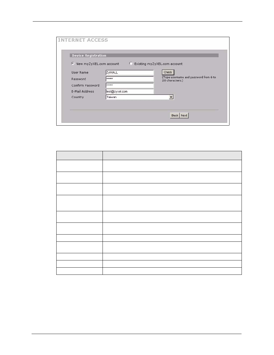 Figure 23 internet access wizard: registration, Table 15 internet access wizard: registration | ZyXEL Communications 5 Series User Manual | Page 97 / 835