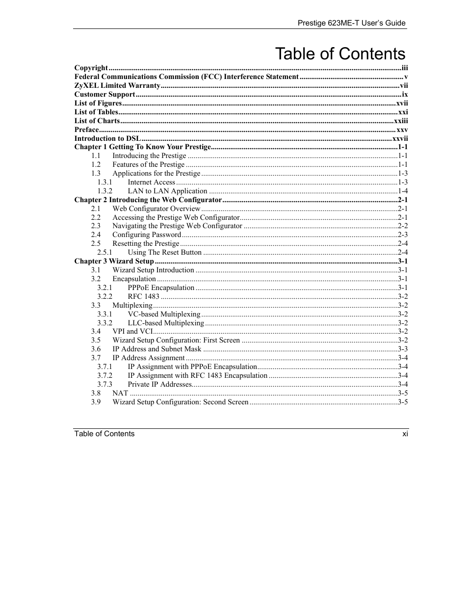 ZyXEL Communications Prestige 623ME-T User Manual | Page 11 / 253