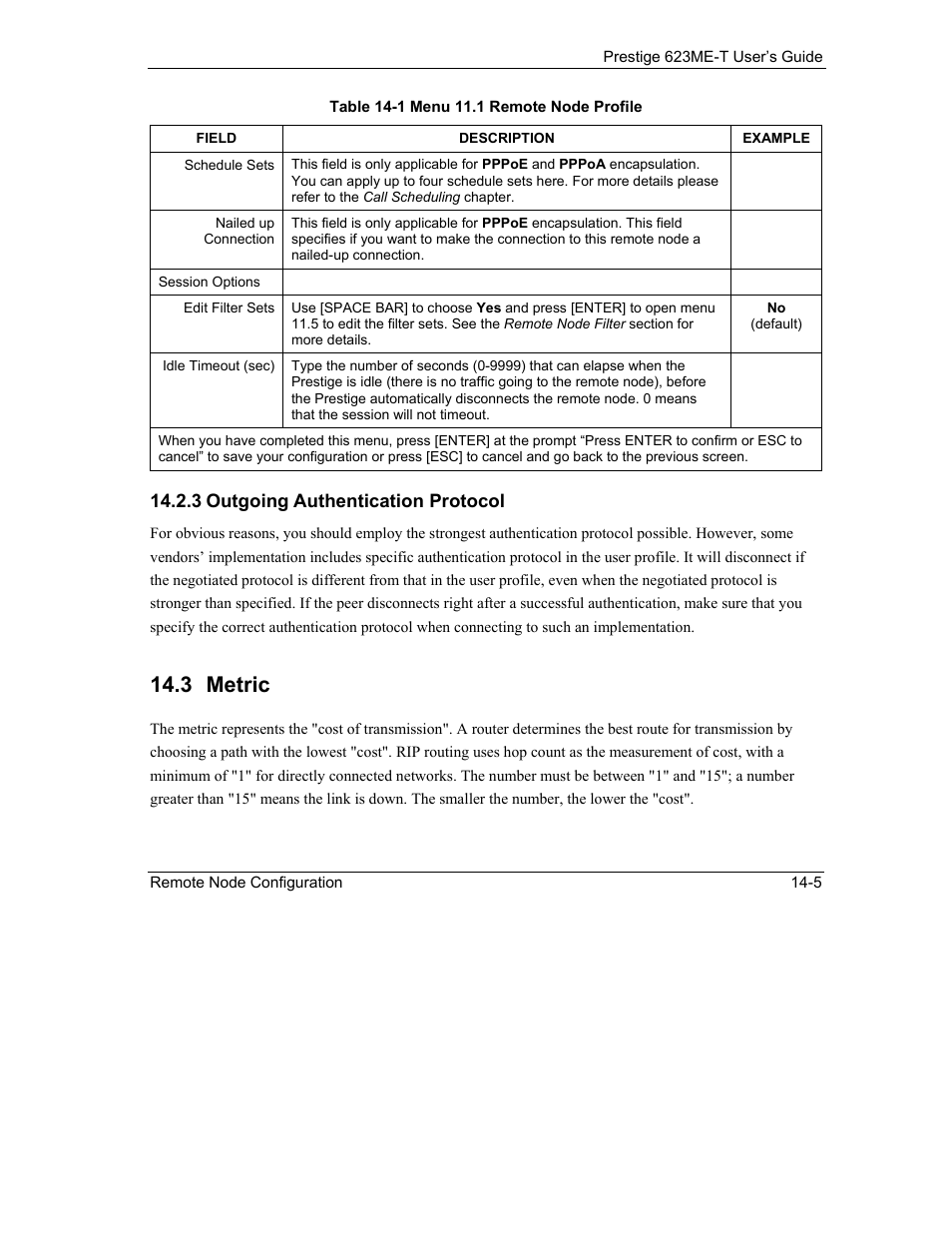 Metric, 3 metric | ZyXEL Communications Prestige 623ME-T User Manual | Page 117 / 253