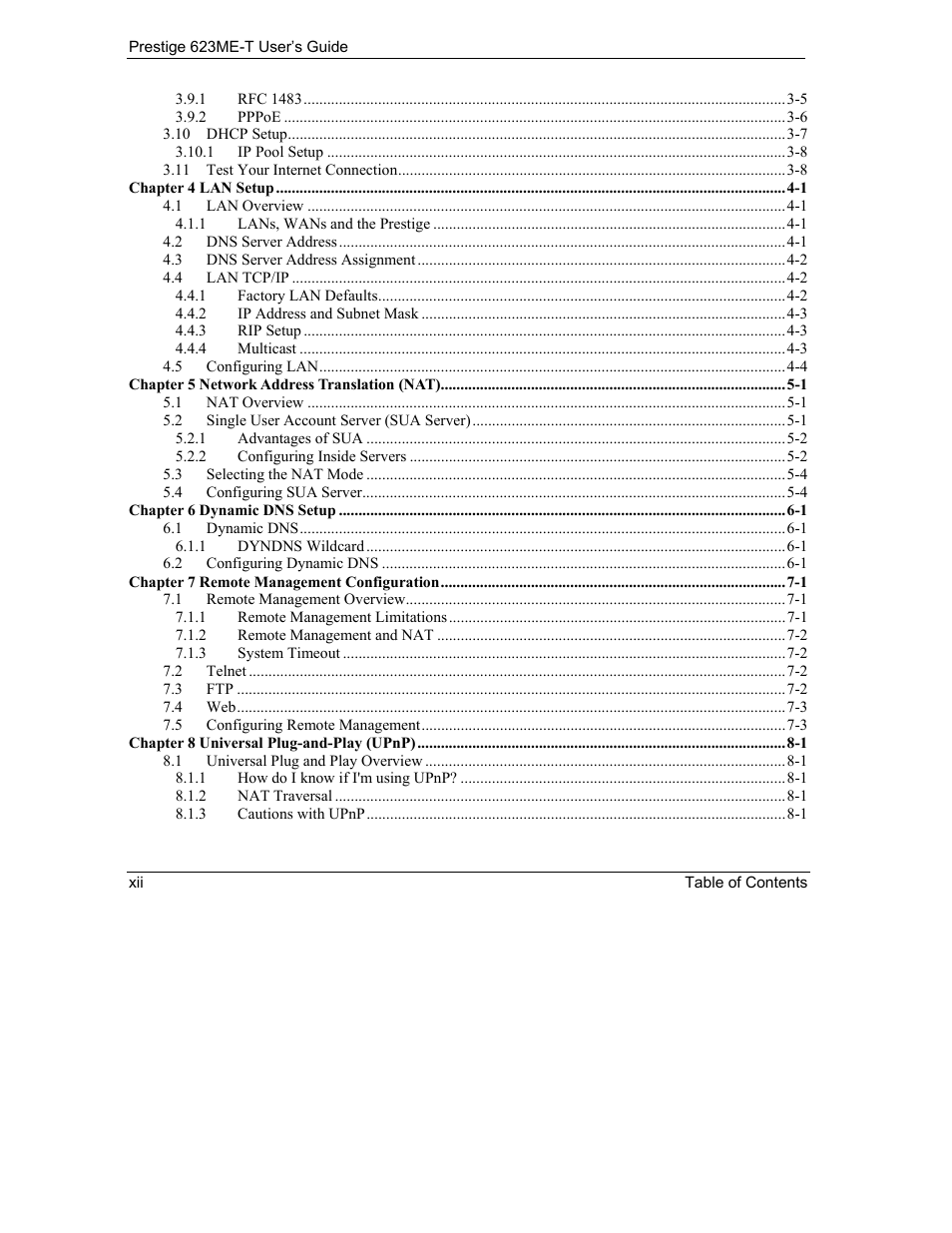 ZyXEL Communications Prestige 623ME-T User Manual | Page 12 / 253