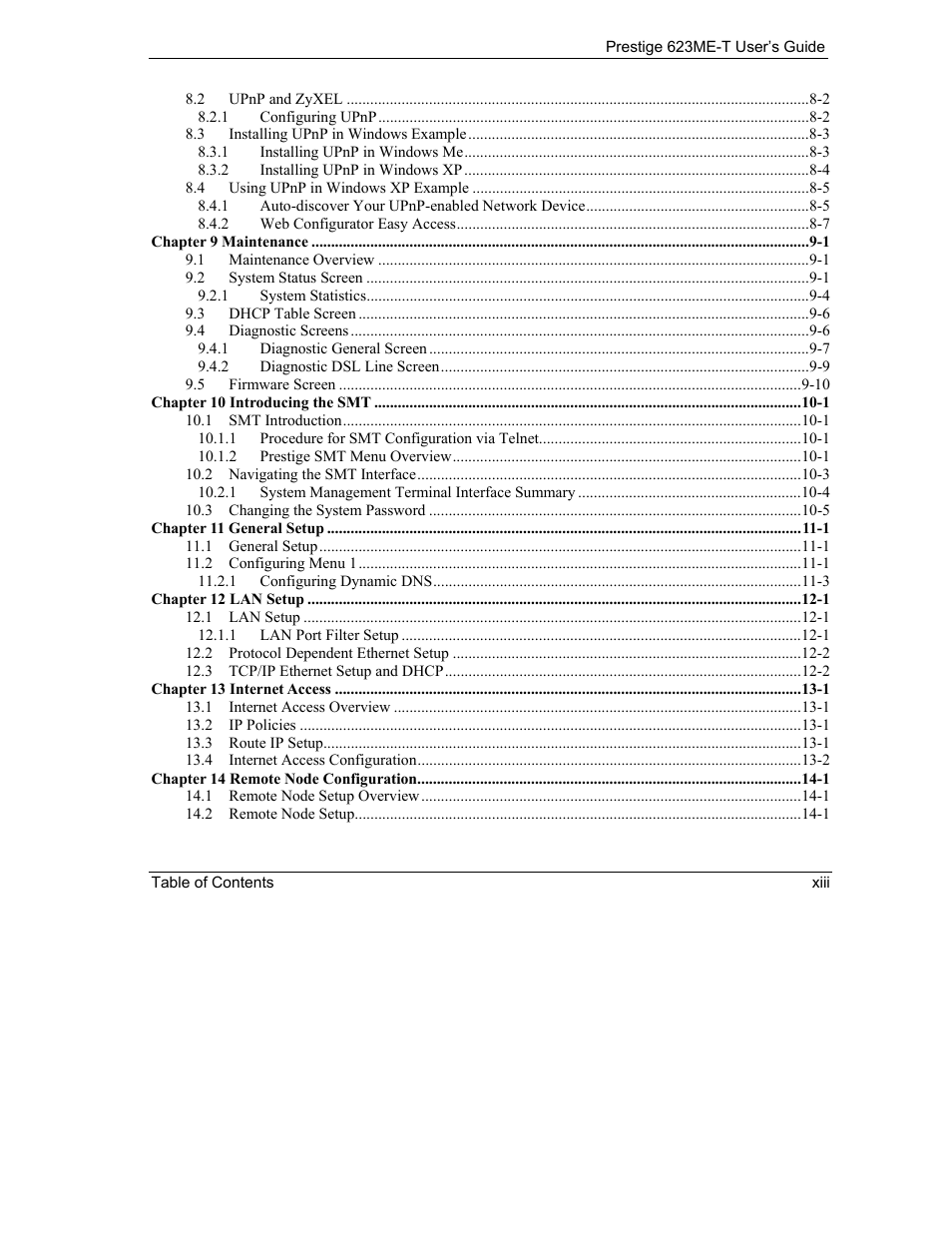 ZyXEL Communications Prestige 623ME-T User Manual | Page 13 / 253