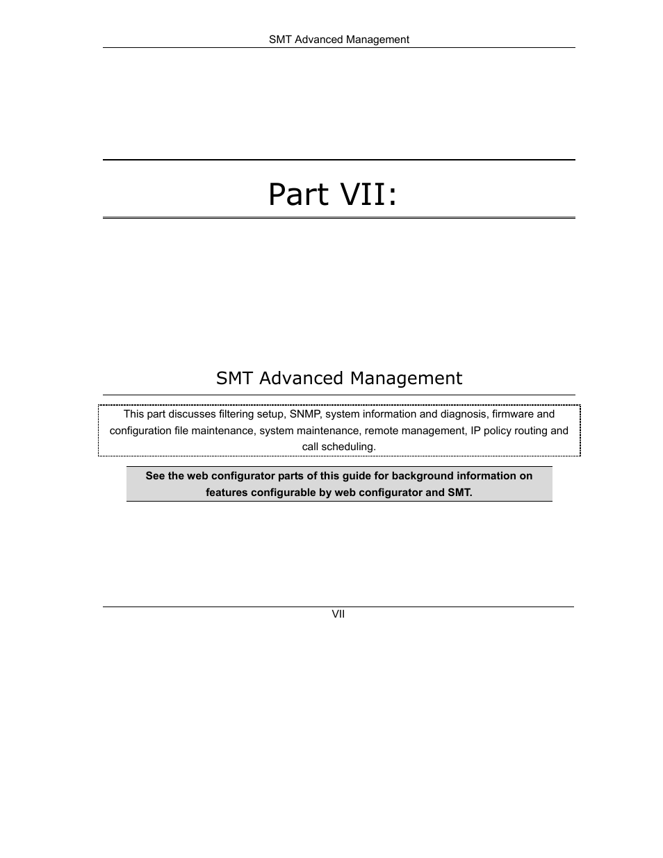 Part vii smt advanced management, Part vii | ZyXEL Communications Prestige 623ME-T User Manual | Page 141 / 253