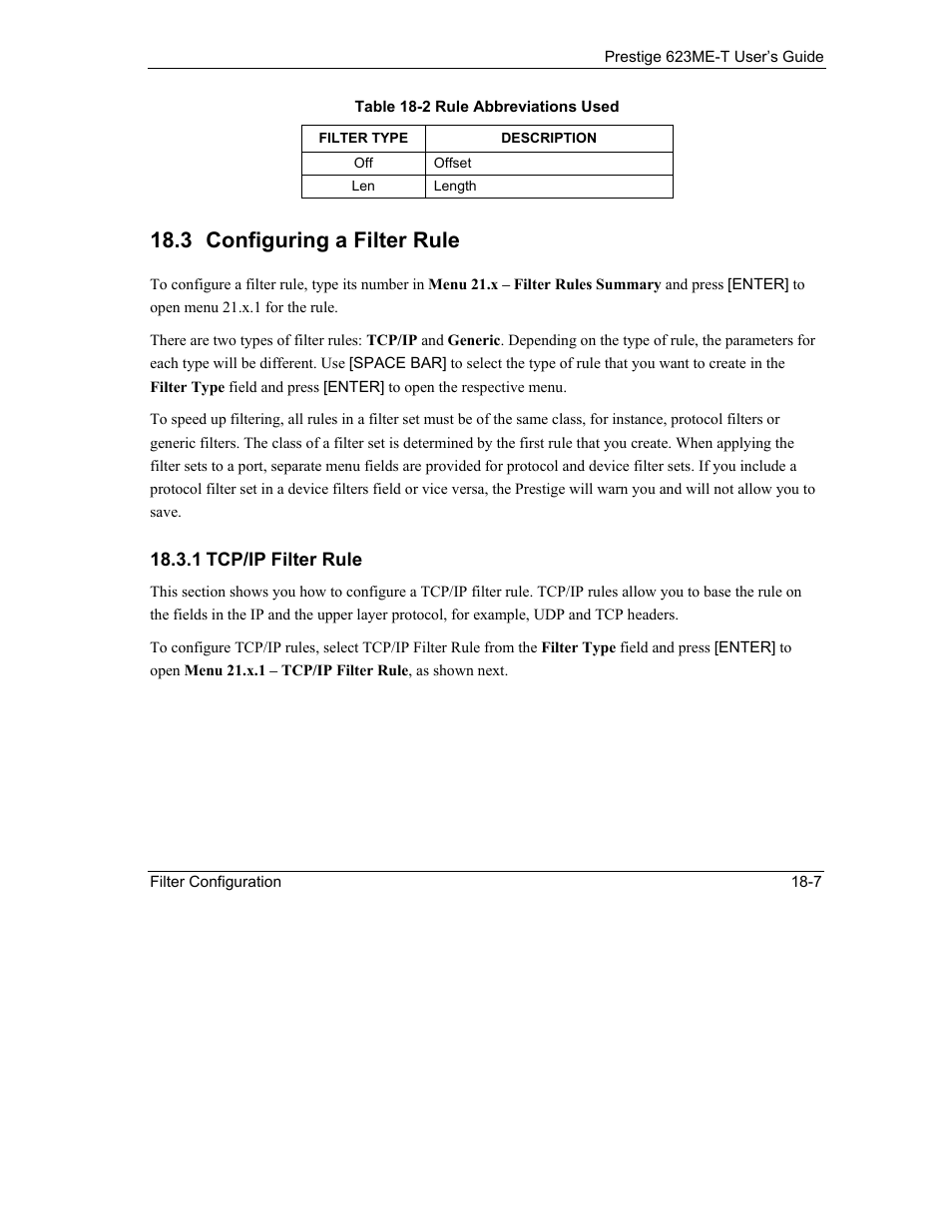 Configuring a filter rule, 3 configuring a filter rule | ZyXEL Communications Prestige 623ME-T User Manual | Page 149 / 253
