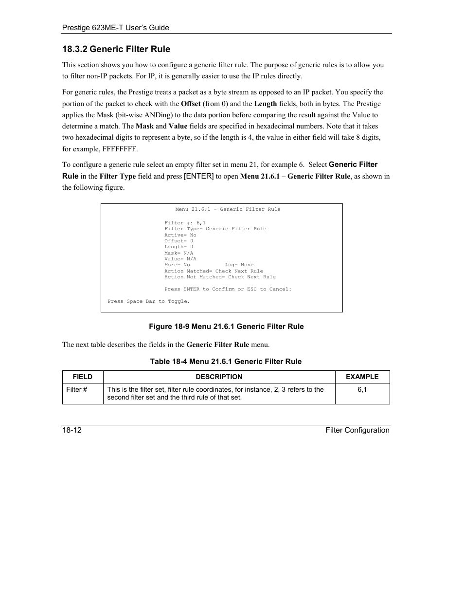 2 generic filter rule | ZyXEL Communications Prestige 623ME-T User Manual | Page 154 / 253
