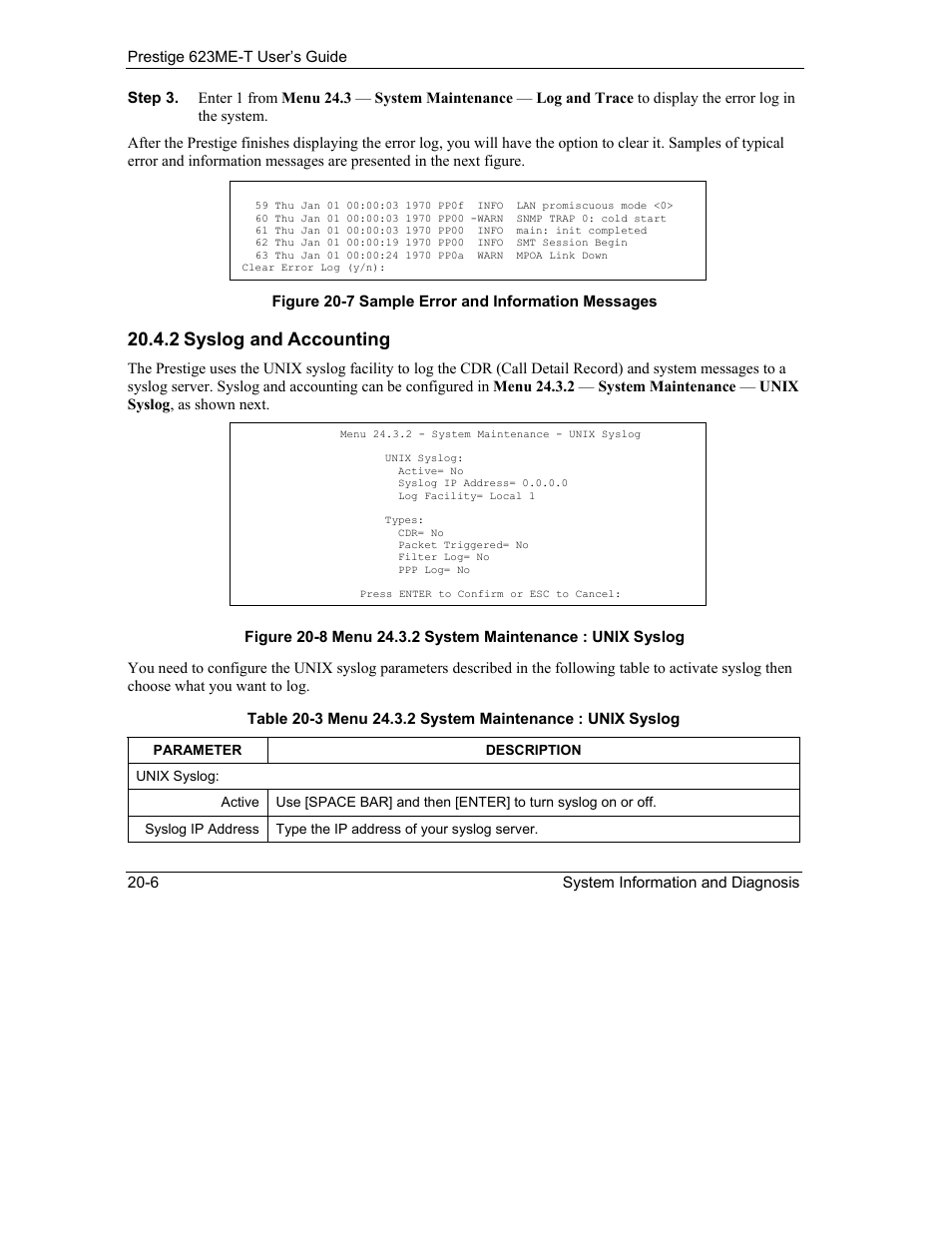 2 syslog and accounting | ZyXEL Communications Prestige 623ME-T User Manual | Page 172 / 253
