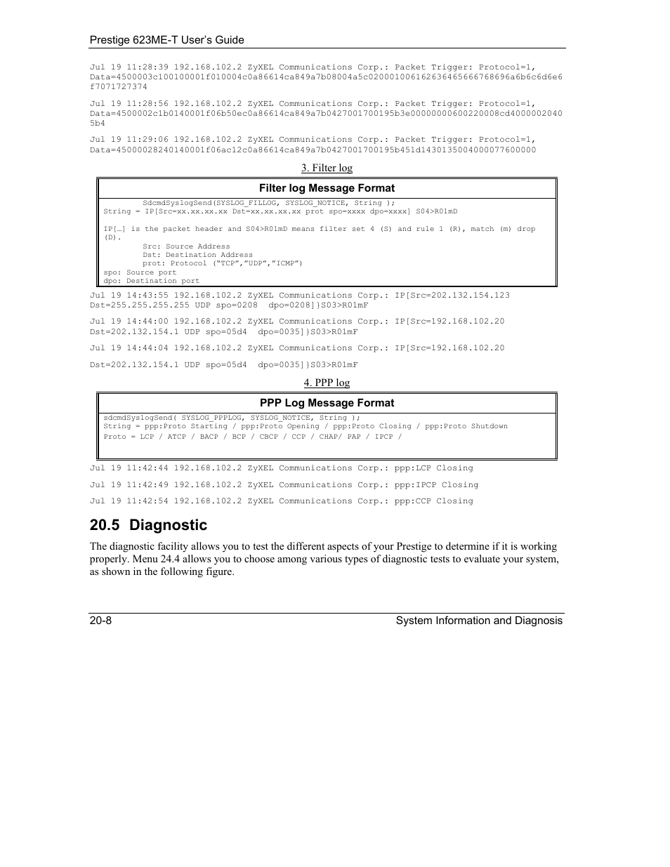 Diagnostic, 5 diagnostic | ZyXEL Communications Prestige 623ME-T User Manual | Page 174 / 253