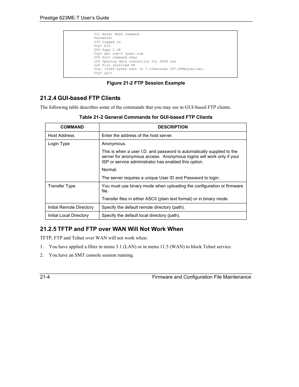 4 gui-based ftp clients, 5 tftp and ftp over wan will not work when | ZyXEL Communications Prestige 623ME-T User Manual | Page 180 / 253