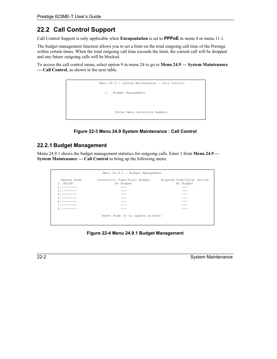 Call control support, 2 call control support, 1 budget management | ZyXEL Communications Prestige 623ME-T User Manual | Page 190 / 253