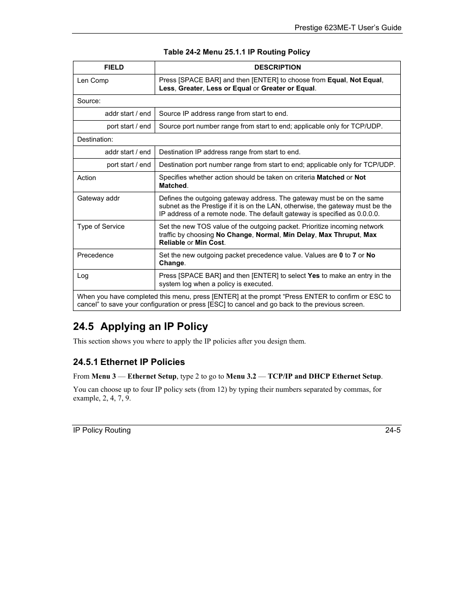 Applying an ip policy, 5 applying an ip policy | ZyXEL Communications Prestige 623ME-T User Manual | Page 203 / 253