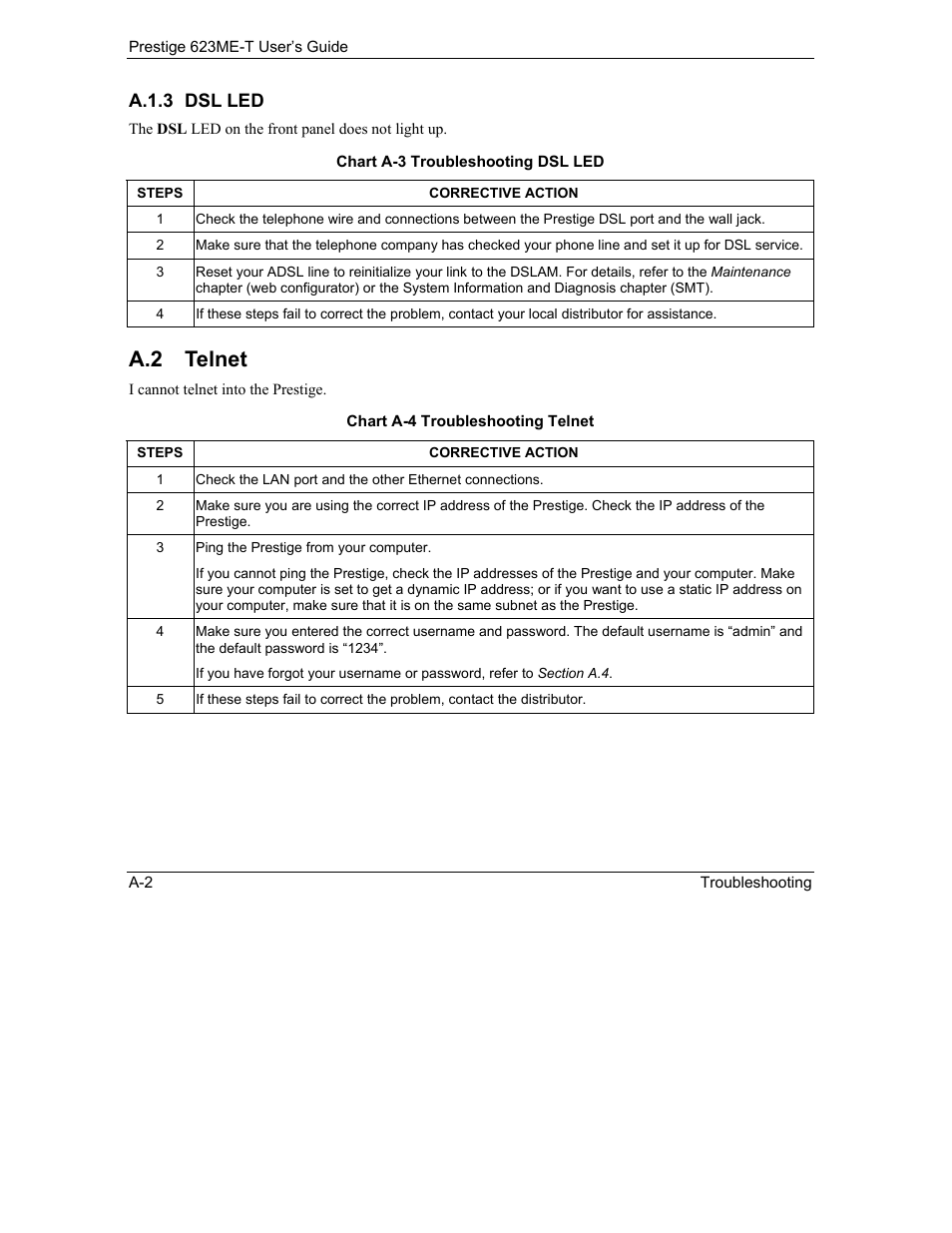 Telnet, A.2 telnet | ZyXEL Communications Prestige 623ME-T User Manual | Page 216 / 253