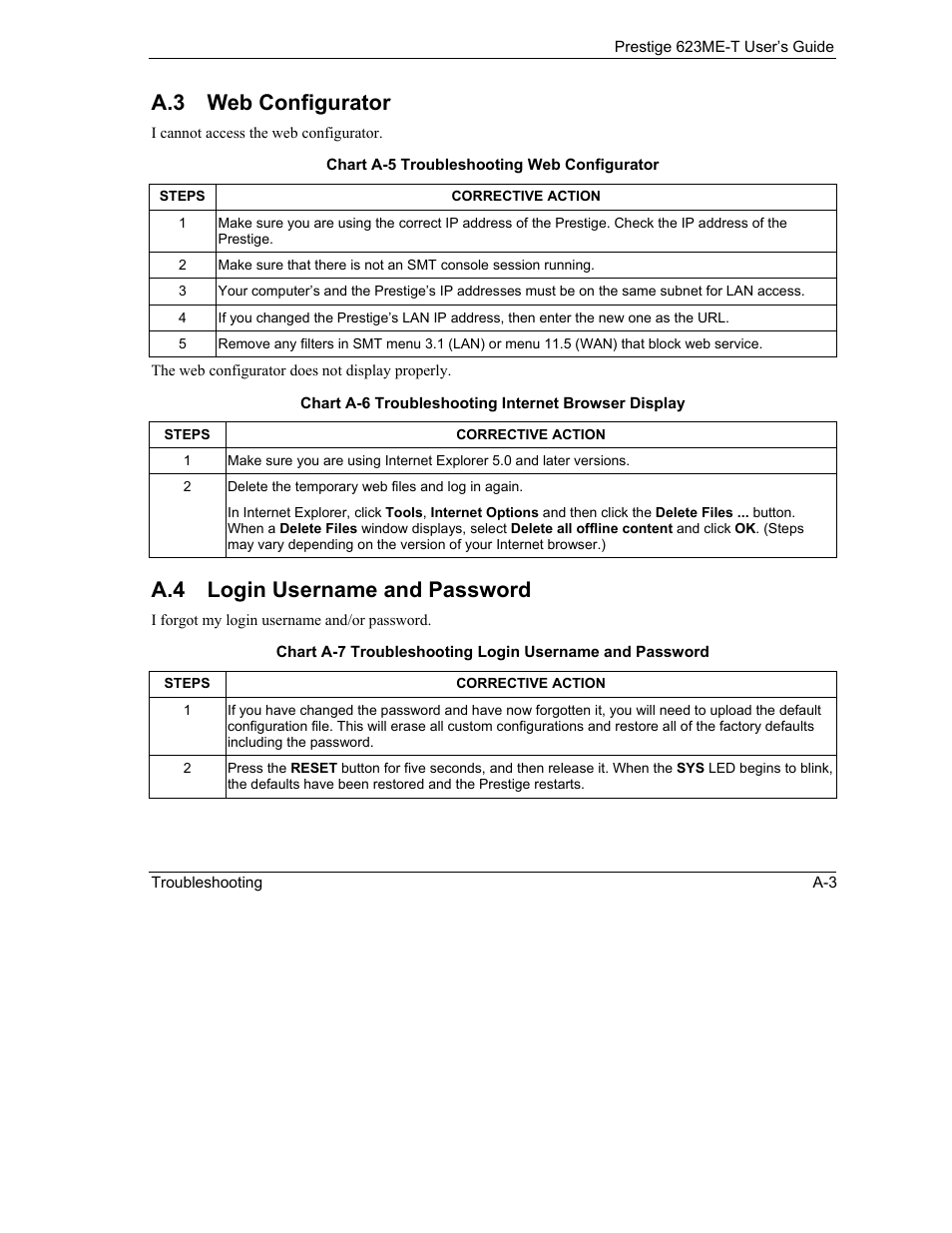 Web configurator, Login username and password, A.3 web configurator | A.4 login username and password | ZyXEL Communications Prestige 623ME-T User Manual | Page 217 / 253