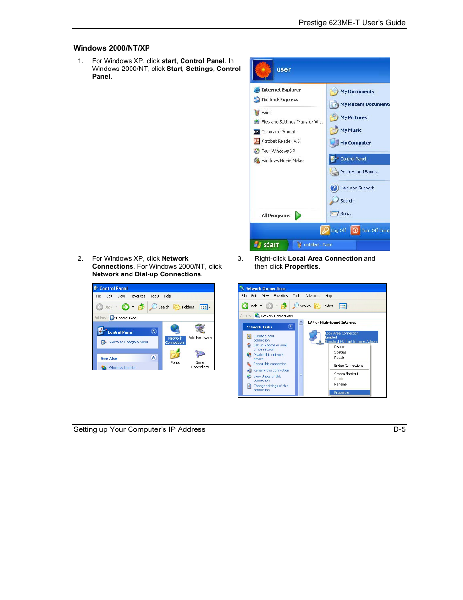 Windows 2000/nt/xp | ZyXEL Communications Prestige 623ME-T User Manual | Page 235 / 253