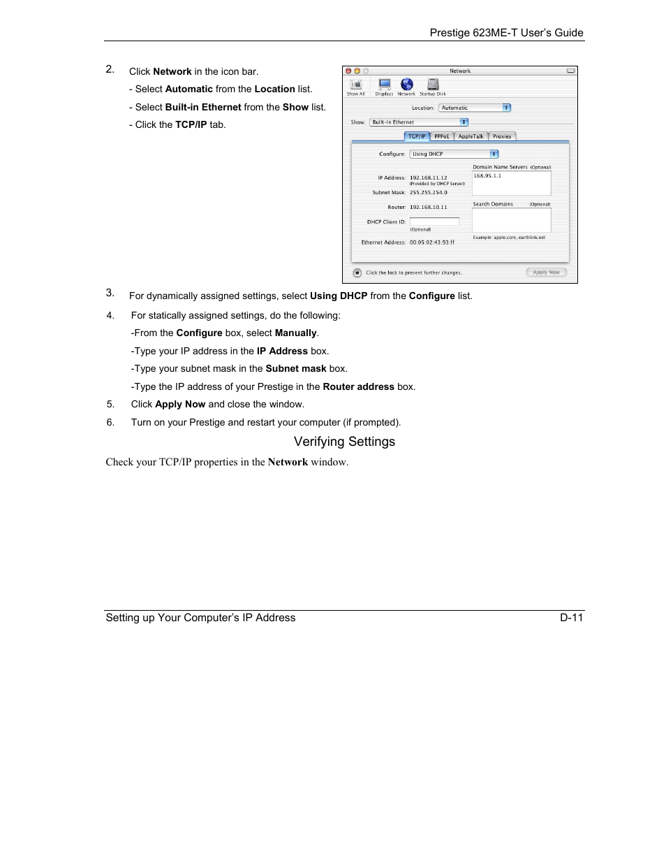 Verifying settings | ZyXEL Communications Prestige 623ME-T User Manual | Page 241 / 253