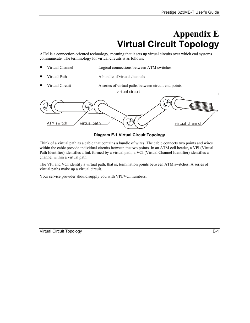 Virtual circuit topology, Appendix e virtual circuit topology | ZyXEL Communications Prestige 623ME-T User Manual | Page 243 / 253