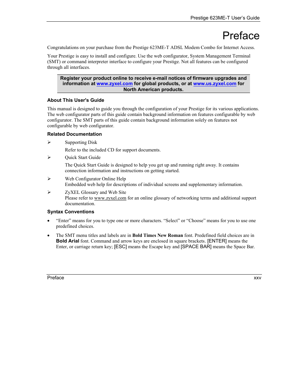 Preface | ZyXEL Communications Prestige 623ME-T User Manual | Page 25 / 253