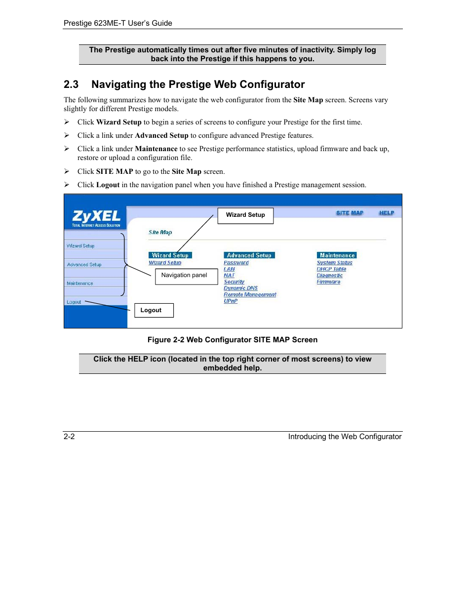Navigating the prestige web configurator, 3 navigating the prestige web configurator | ZyXEL Communications Prestige 623ME-T User Manual | Page 36 / 253
