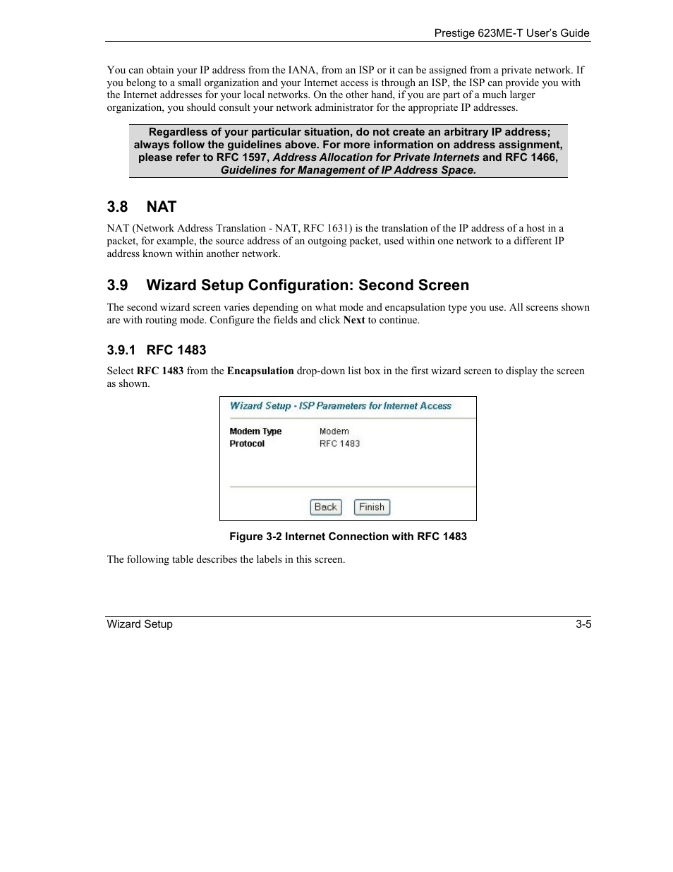 Wizard setup configuration: second screen, 8 nat, 9 wizard setup configuration: second screen | ZyXEL Communications Prestige 623ME-T User Manual | Page 43 / 253