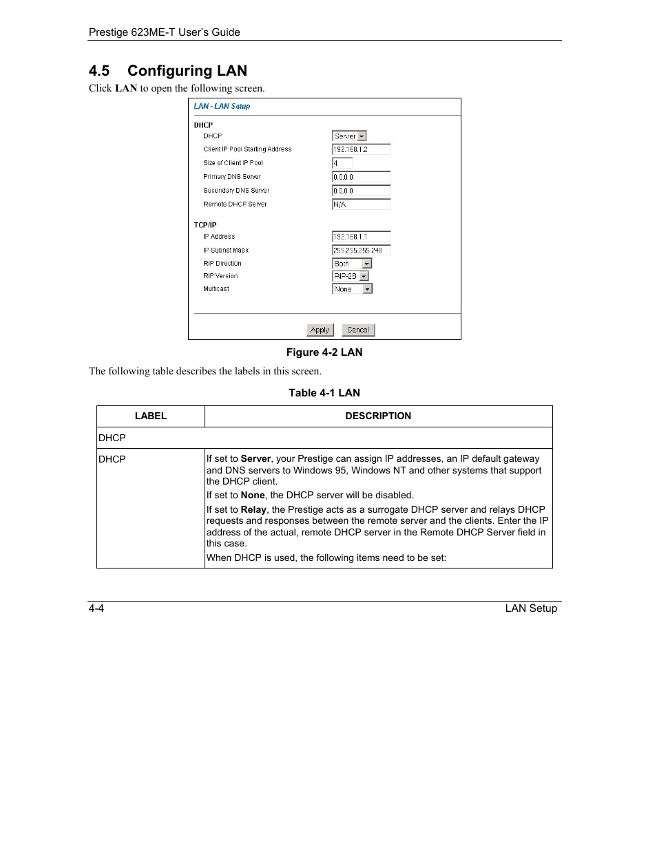 Configuring lan, 5 configuring lan | ZyXEL Communications Prestige 623ME-T User Manual | Page 52 / 253