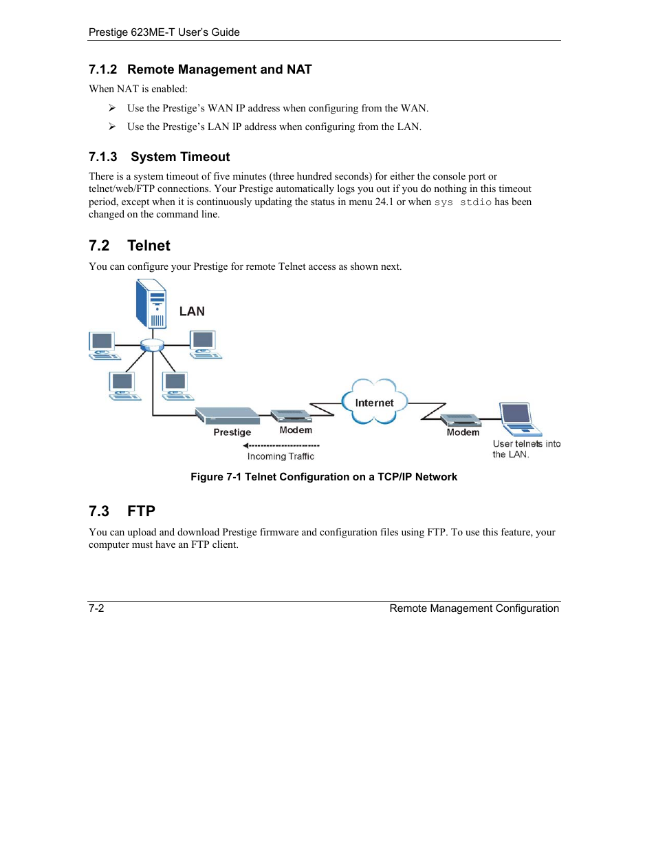 Telnet, 2 telnet, 3 ftp | ZyXEL Communications Prestige 623ME-T User Manual | Page 68 / 253