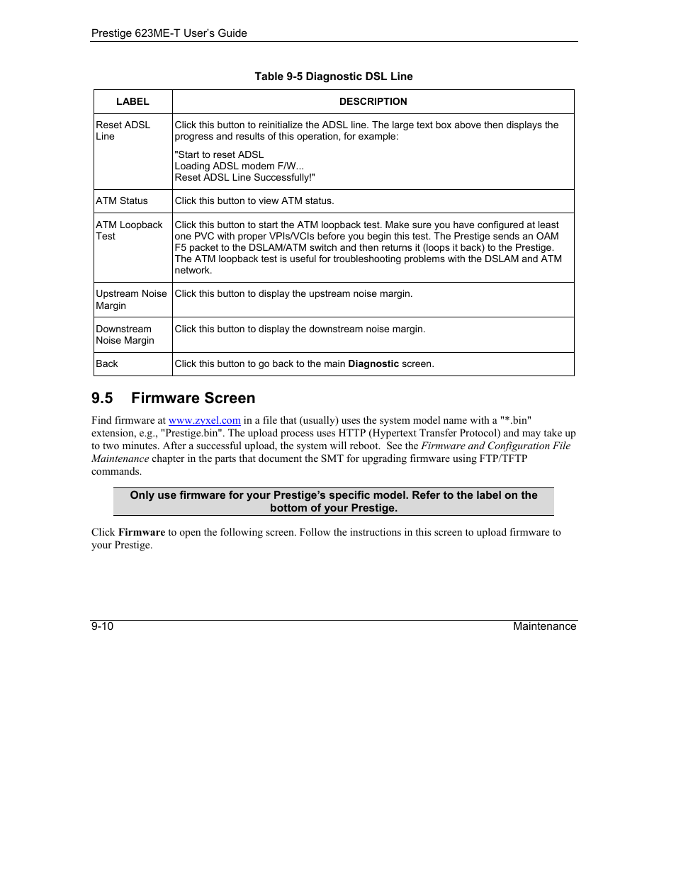 Firmware screen, 5 firmware screen | ZyXEL Communications Prestige 623ME-T User Manual | Page 90 / 253