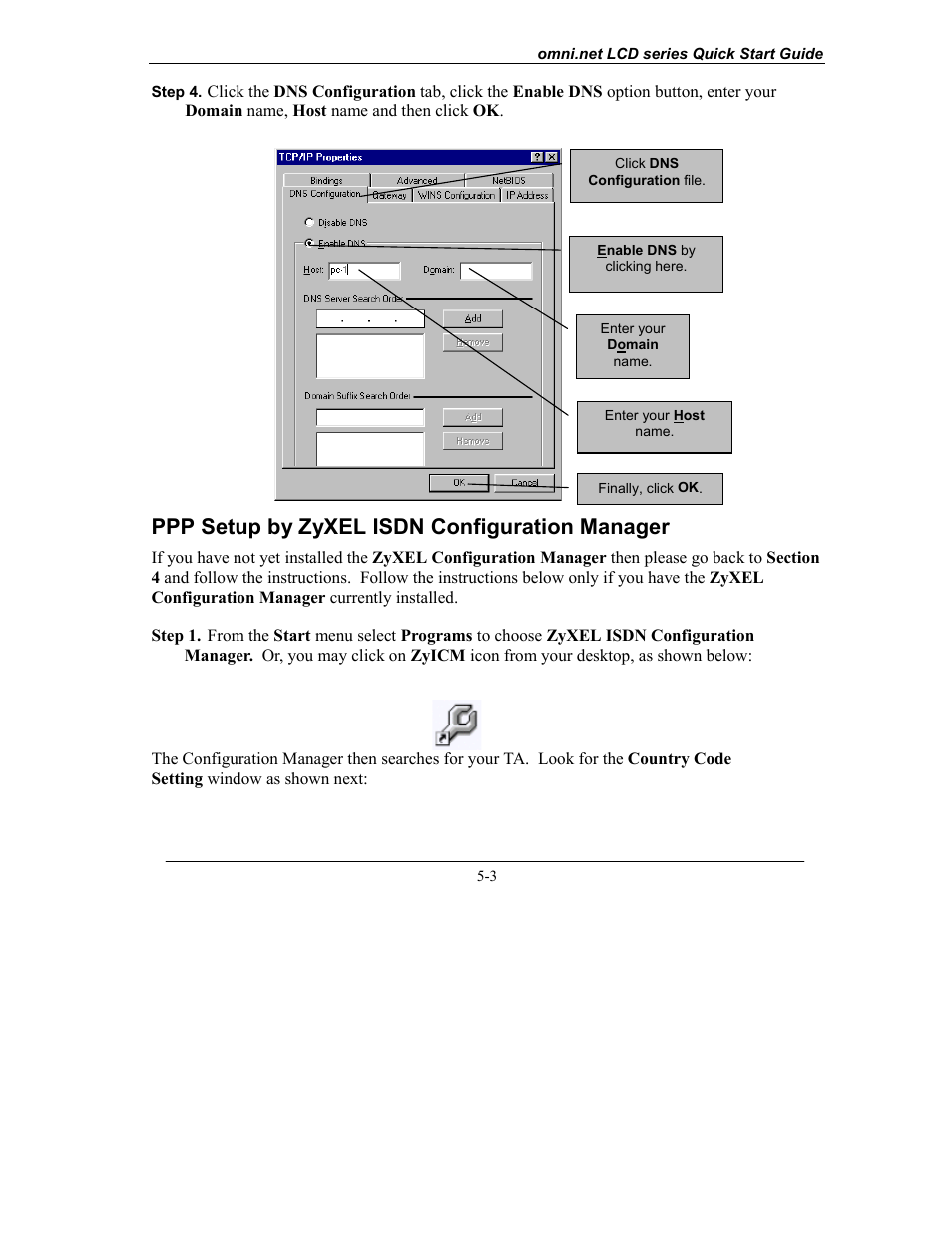 Ppp setup by zyxel isdn configuration manager | ZyXEL Communications omni.net LCD series User Manual | Page 43 / 53