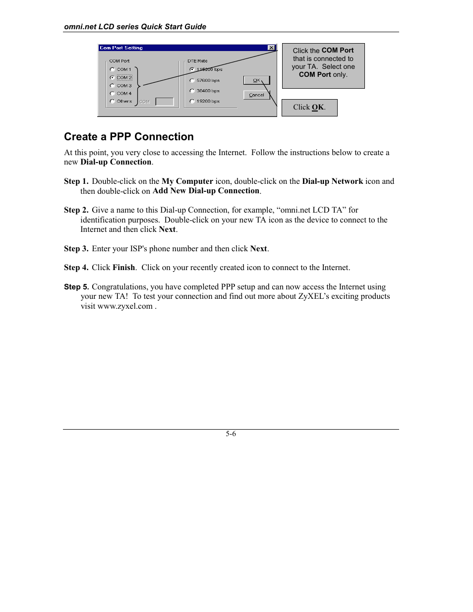 Create a ppp connection | ZyXEL Communications omni.net LCD series User Manual | Page 46 / 53