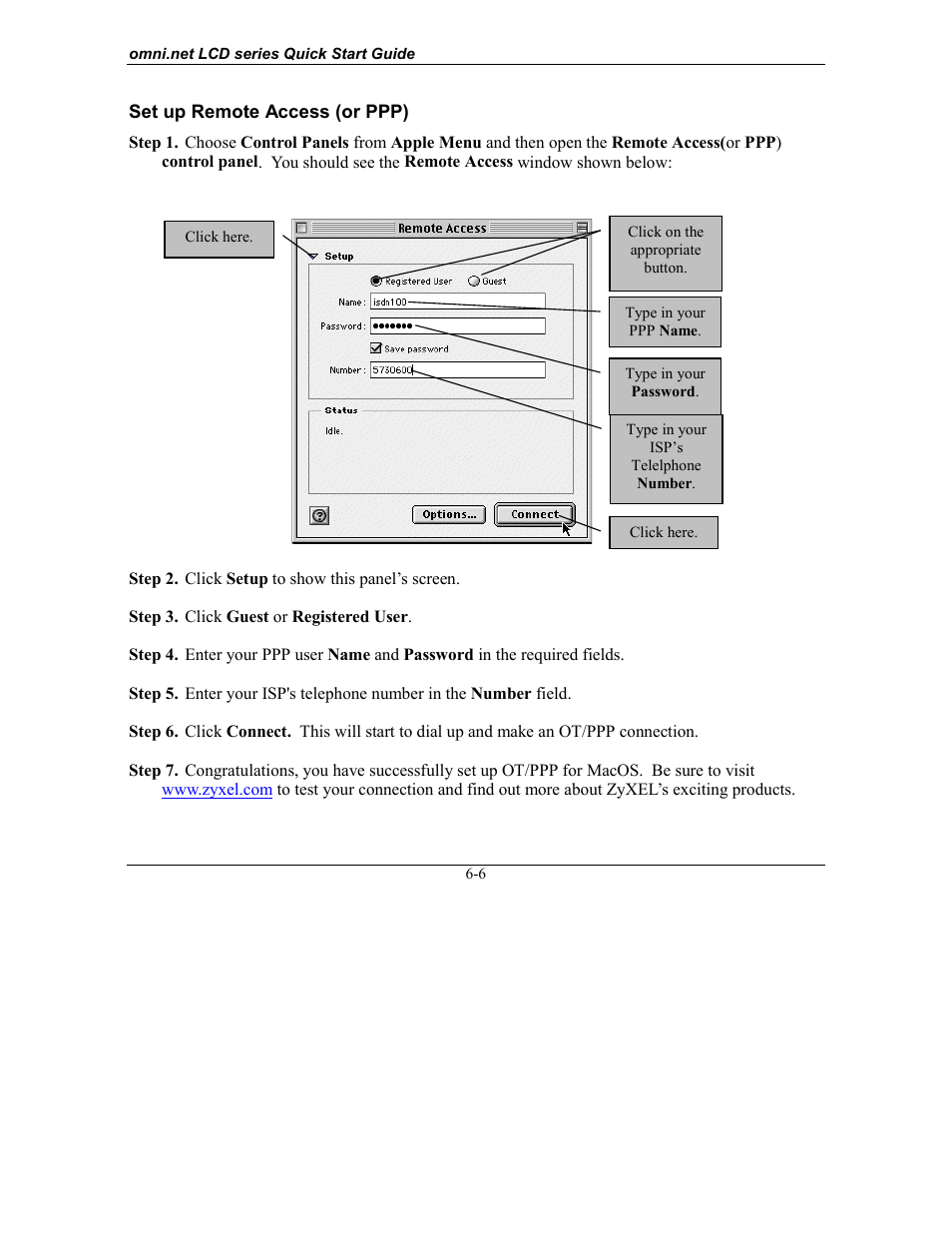 Set up remote access (or ppp) | ZyXEL Communications omni.net LCD series User Manual | Page 52 / 53