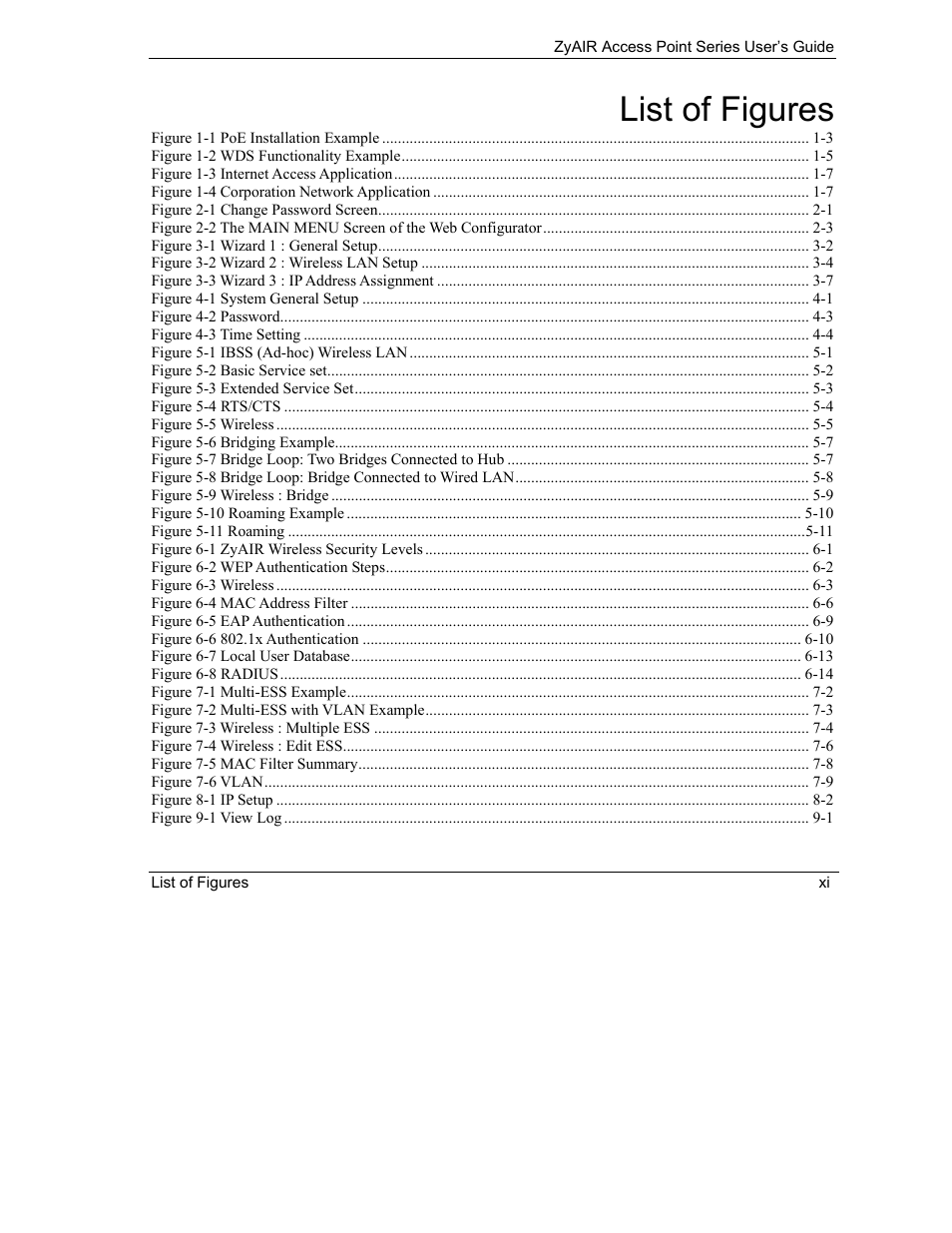 List of figures | ZyXEL Communications ZyXEL ZyAIR B-1000 User Manual | Page 11 / 231