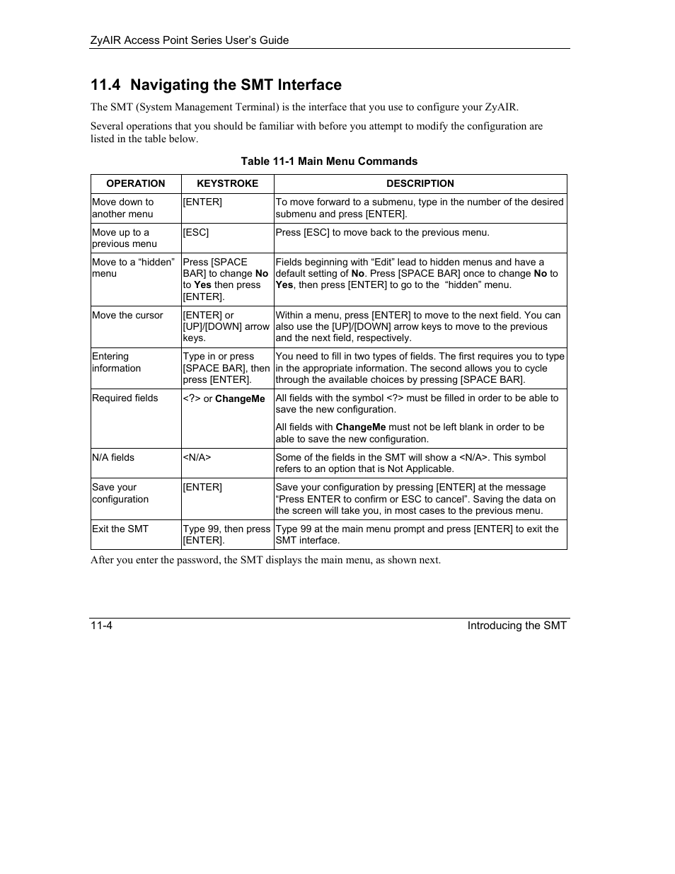 Navigating the smt interface, 4 navigating the smt interface | ZyXEL Communications ZyXEL ZyAIR B-1000 User Manual | Page 120 / 231