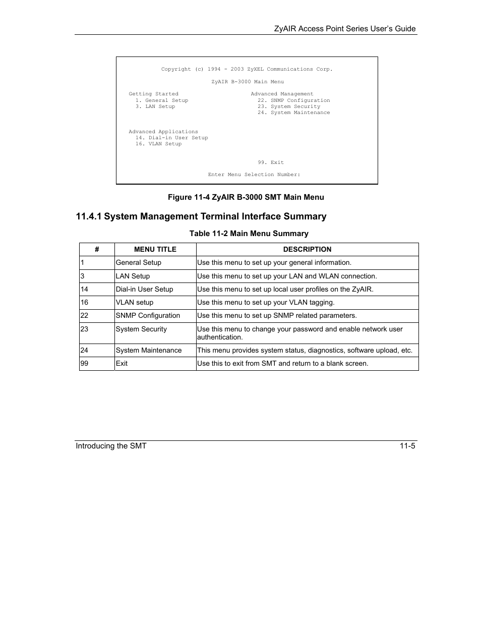 1 system management terminal interface summary | ZyXEL Communications ZyXEL ZyAIR B-1000 User Manual | Page 121 / 231